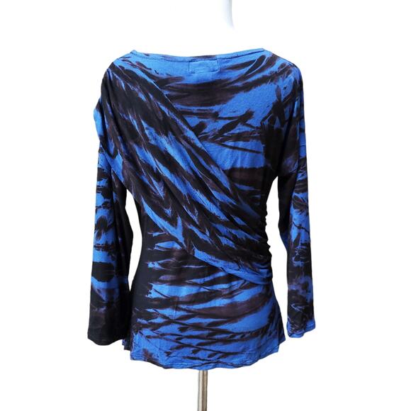 Heyne Bogut Blue Black Animal Print Top Blouse Sz 4 Large - Picture 8 of 11